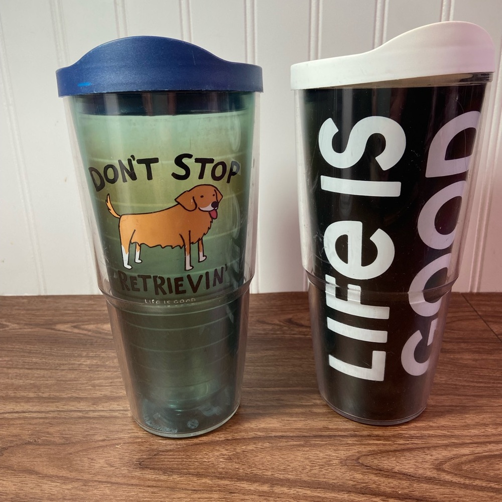 Tervis Life Is Good Travel Mug Tumbler Lot of 2 Clear Golden Retriever 24 oz